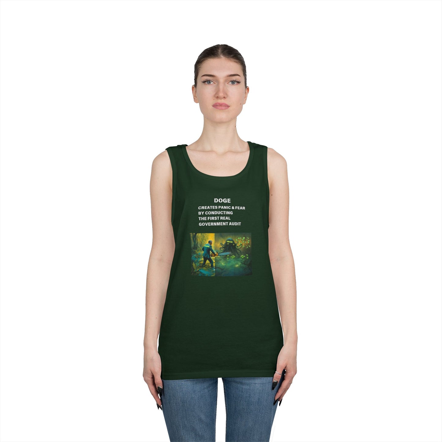DOGE Panic in DC! Themed Unisex Heavy Cotton Tank Top – Perfect for Casual Wear and Summer Events