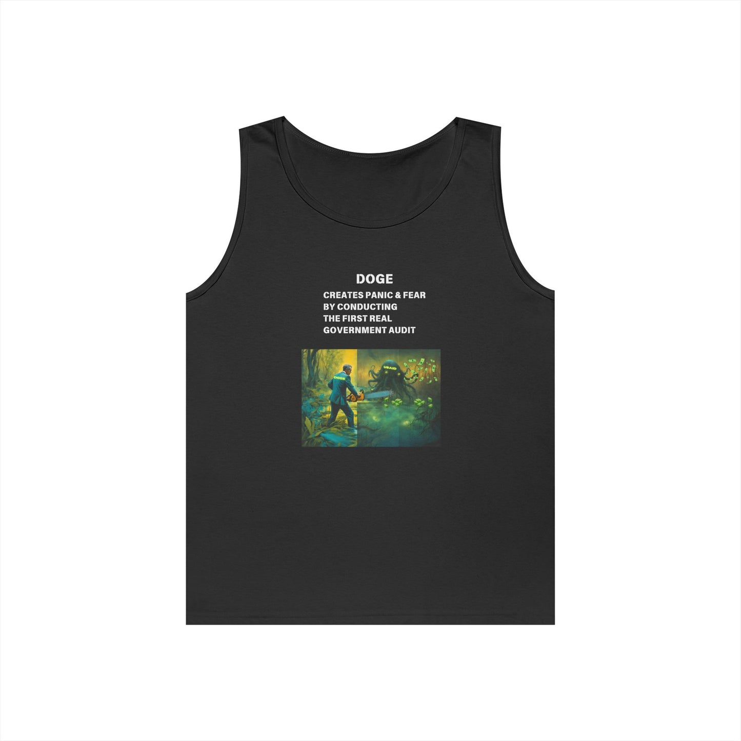 DOGE Panic in DC! Themed Unisex Heavy Cotton Tank Top – Perfect for Casual Wear and Summer Events