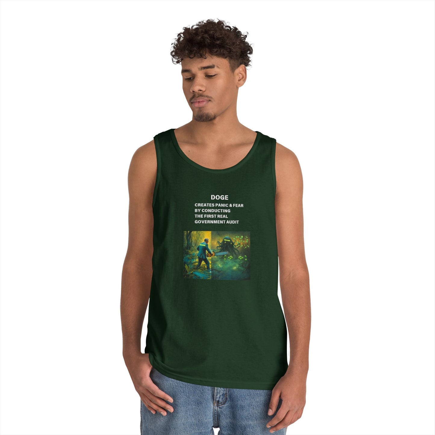 DOGE Panic in DC! Themed Unisex Heavy Cotton Tank Top – Perfect for Casual Wear and Summer Events