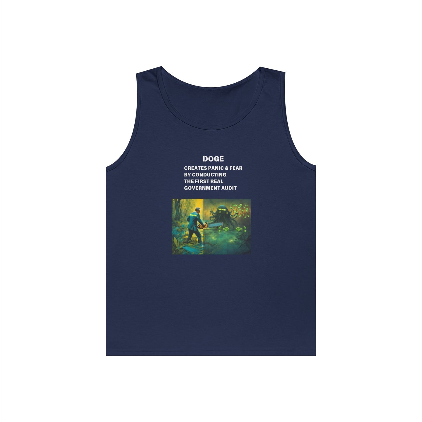 DOGE Panic in DC! Themed Unisex Heavy Cotton Tank Top – Perfect for Casual Wear and Summer Events