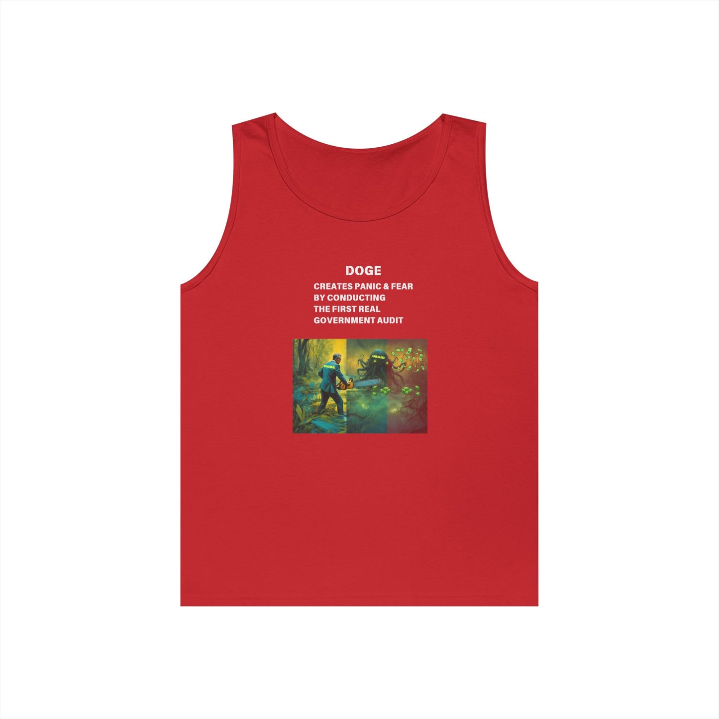 DOGE Panic in DC! Themed Unisex Heavy Cotton Tank Top – Perfect for Casual Wear and Summer Events