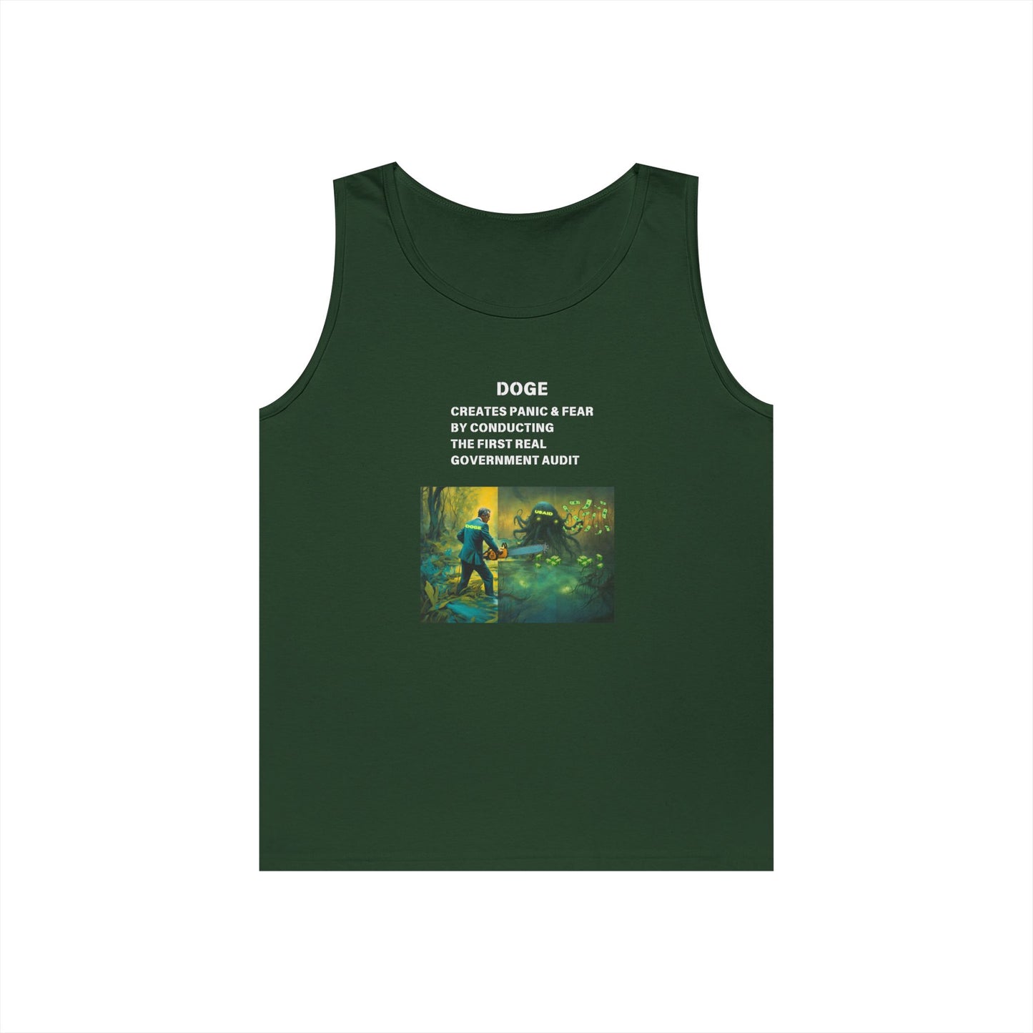 DOGE Panic in DC! Themed Unisex Heavy Cotton Tank Top – Perfect for Casual Wear and Summer Events